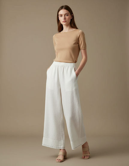 Pantalon Large Blanc Lin