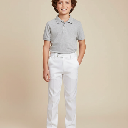 Pantalon Blanc Droit Élégant Garçon Cérémonie Ajusté - Polyester