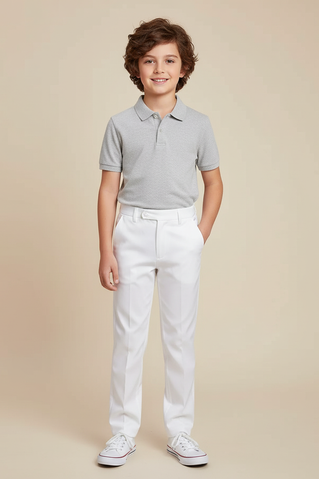 Pantalon Blanc Droit Élégant Garçon Cérémonie Ajusté - Polyester