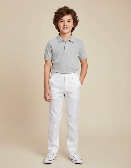 Pantalon Blanc Droit Élégant Garçon Cérémonie Ajusté - Polyester