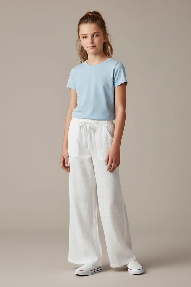 Pantalon Blanc Lin Fluide Ample Décontracté