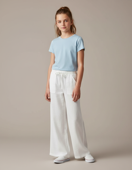 Pantalon Blanc Lin Fluide Ample Décontracté