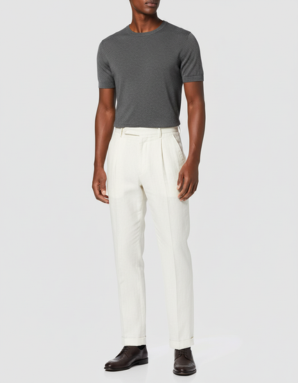 Pantalon Blanc Plissé Lin Décontracté Homme Élégant - Beige