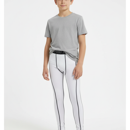 Pantalon Blanc Compression Athlétique Fitness Garçon - Polyester
