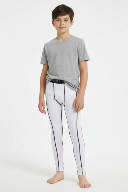 Pantalon Blanc Compression Athlétique Fitness Garçon - Polyester