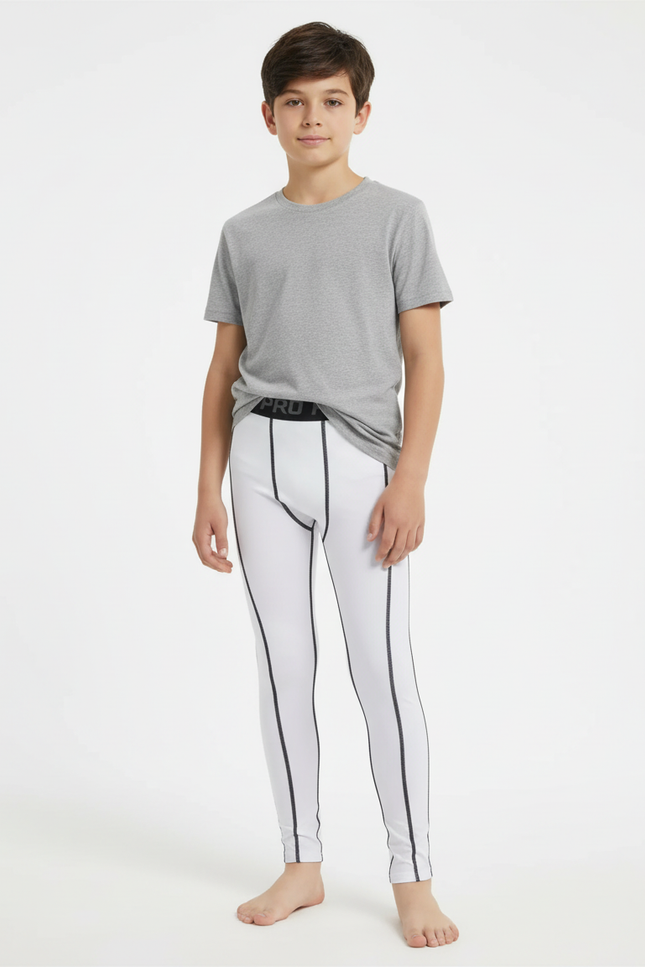 Pantalon Blanc Compression Athlétique Fitness Garçon - Polyester