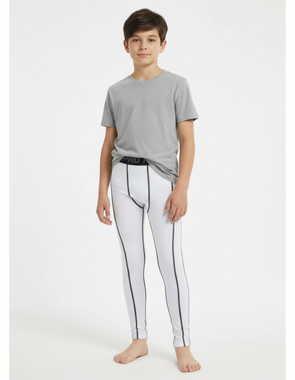 Pantalon Blanc Compression Athlétique Fitness Garçon - Polyester