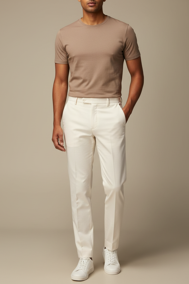 Pantalon Blanc Droit Élégant Homme Décontracté - Gabardine