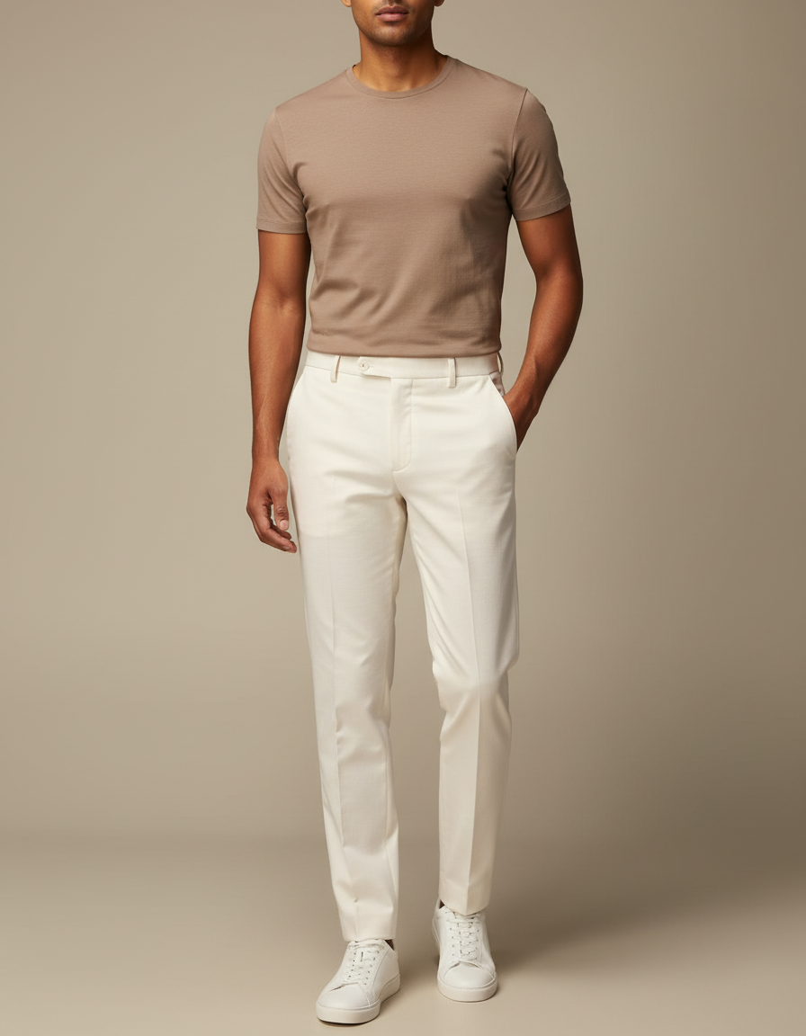 Pantalon Blanc Droit Élégant Homme Décontracté - Gabardine