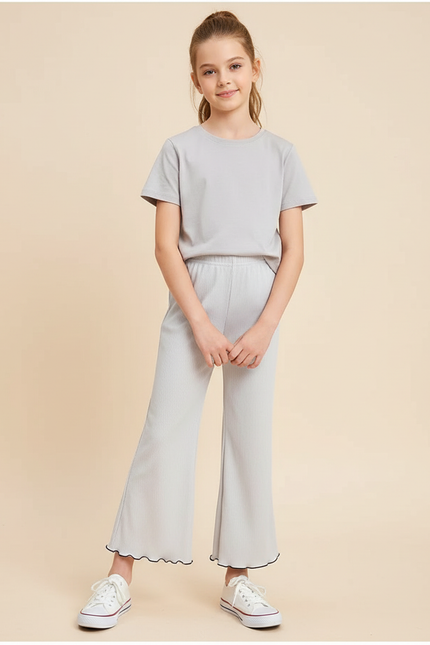 Pantalon Blanc Côtelé Évasé Confortable Fille - Gris Cordé