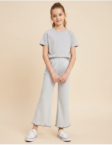 Pantalon Blanc Côtelé Évasé Confortable Fille - Gris Cordé