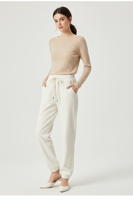 Pantalon Blanc Côtelé Droit Décontracté Femme Fluide - Cordé