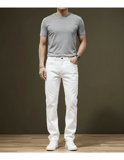 Pantalon Blanc Homme Droit Coton Décontracté Stretch - Jean