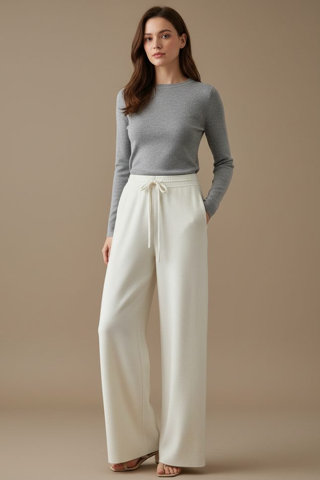 Pantalon Flanelle Blanc Femme - Molleton