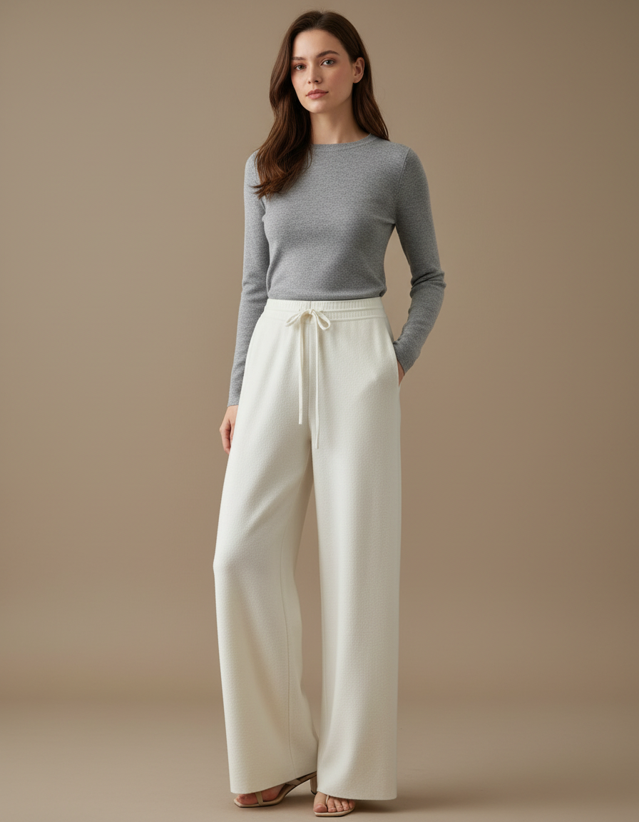 Pantalon Flanelle Blanc Femme - Molleton