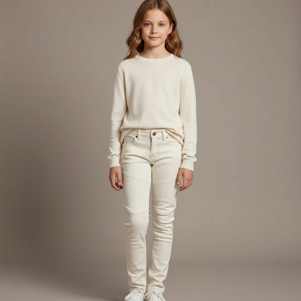 Pantalon Blanc Jeans Enfant Slim Moto Matelassé