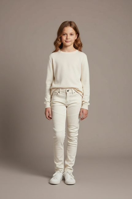 Pantalon Blanc Jeans Enfant Slim Moto Matelassé