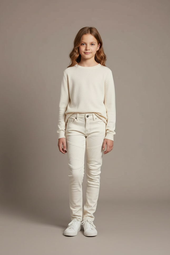 Pantalon Blanc Jeans Enfant Slim Moto Matelassé
