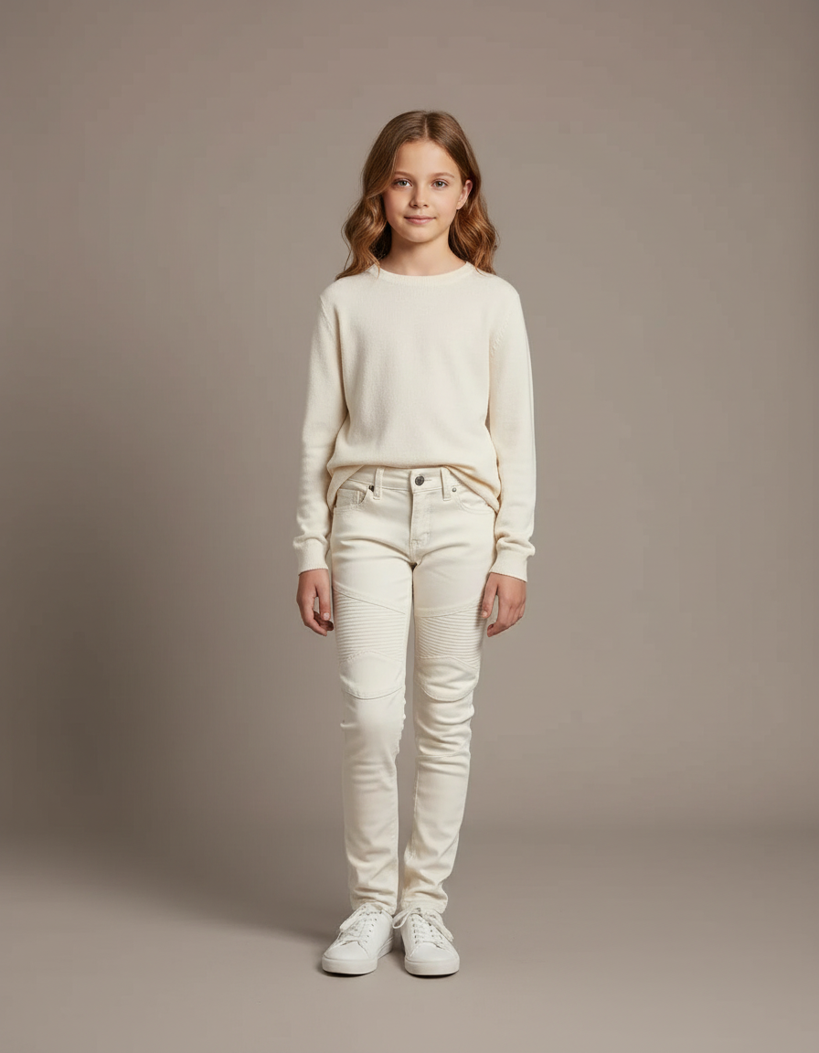 Pantalon Blanc Jeans Enfant Slim Moto Matelassé
