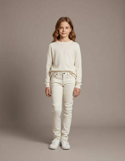 Pantalon Blanc Jeans Enfant Slim Moto Matelassé