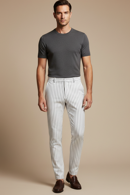 Pantalon Homme Rayé Noir Et Blanc - Toile