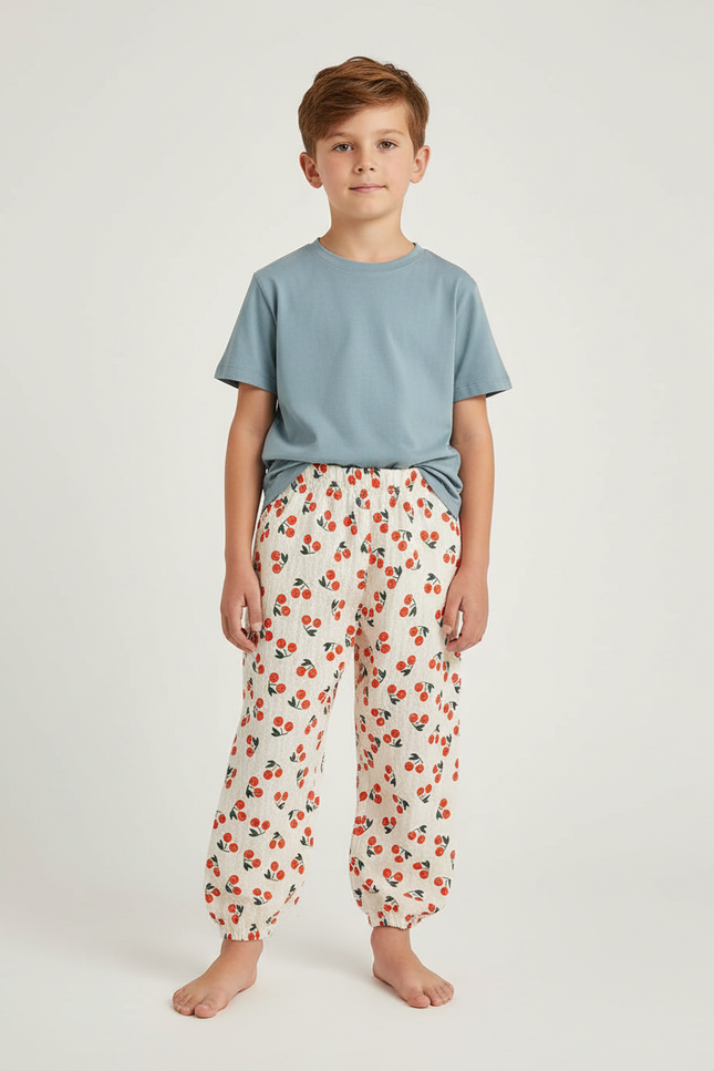 Pantalon Blanc Rouge - Imprimé Coton