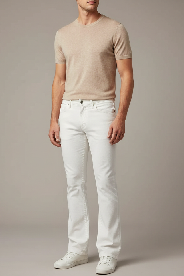 Pantalon Blanc Évasé Coupe Droite Décontracté Homme - Jean