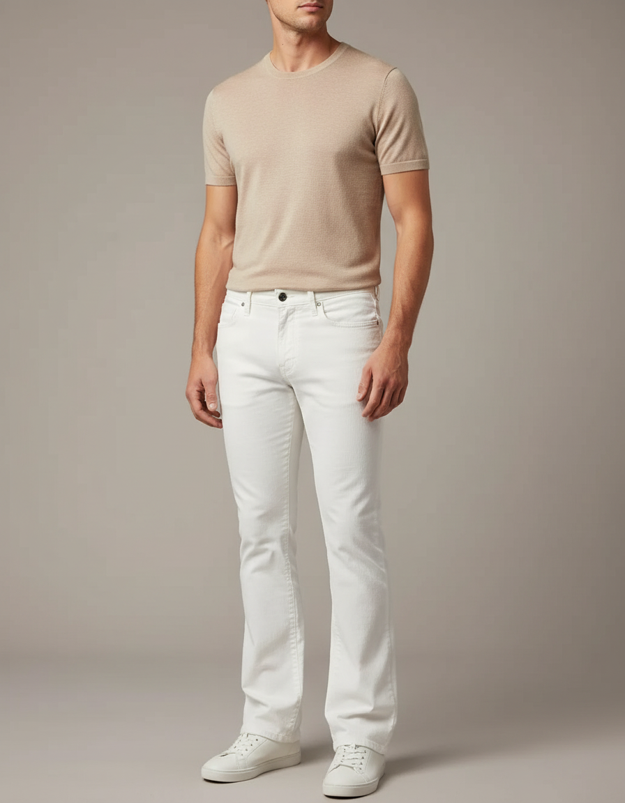 Pantalon Blanc Évasé Coupe Droite Décontracté Homme - Jean