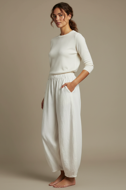 Pantalon Sarouel Femme Blanc - Lin