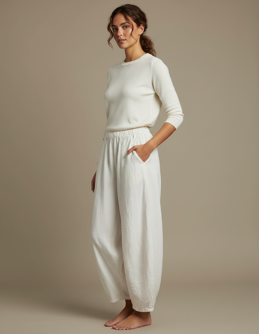 Pantalon Sarouel Femme Blanc - Lin