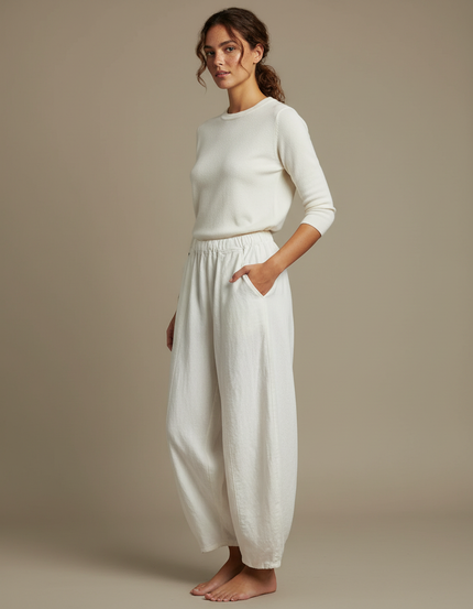 Pantalon Sarouel Femme Blanc - Lin