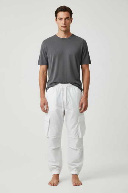 Pantalon Cargo Homme Blanc - Toile