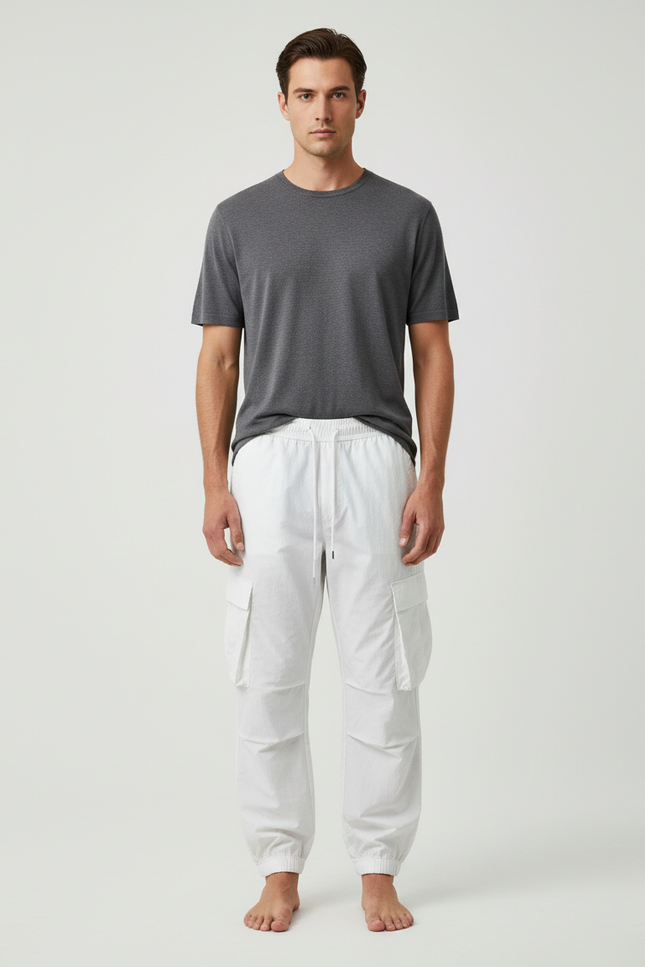 Pantalon Cargo Homme Blanc - Toile