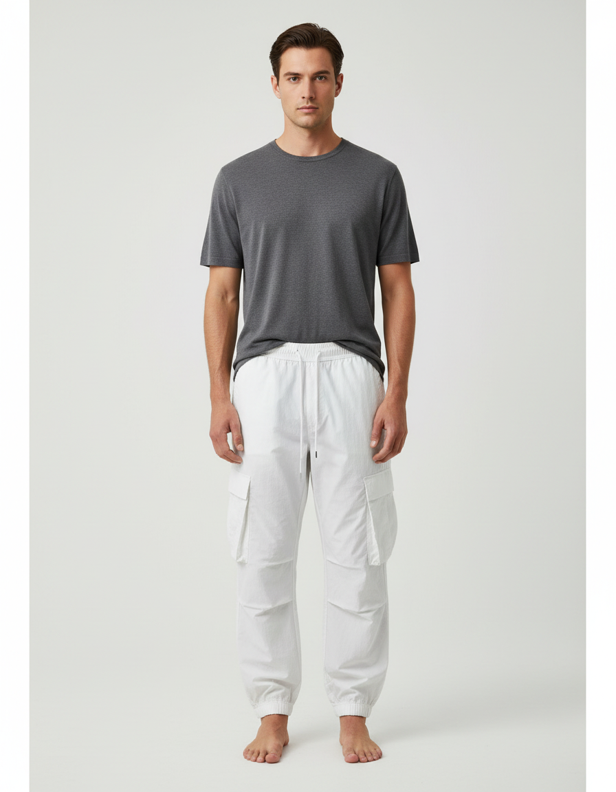 Pantalon Cargo Homme Blanc - Toile