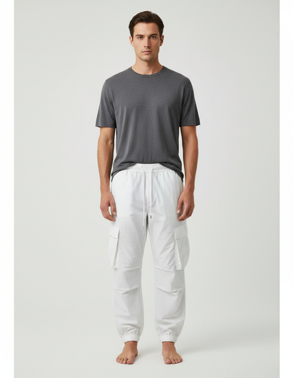 Pantalon Cargo Homme Blanc - Toile