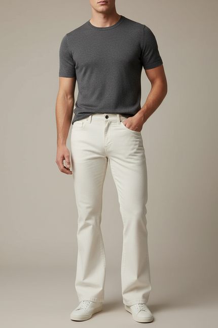 Pantalon Blanc Évasé Côtelé Décontracté Homme - Cordé