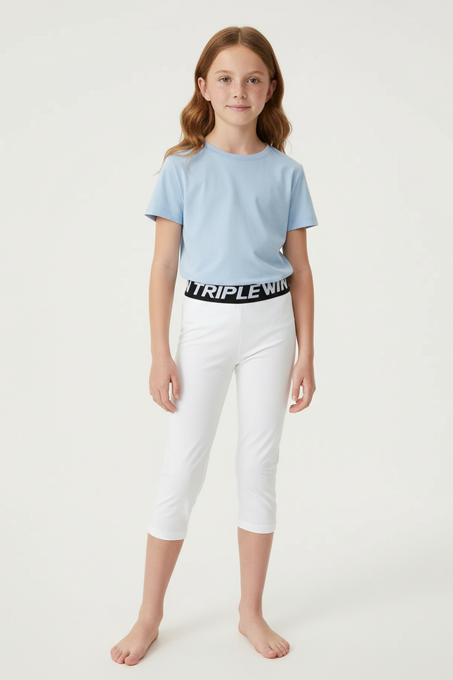 Pantalon Blanc Capri Stretch Sport Enfant Fille - Polyester