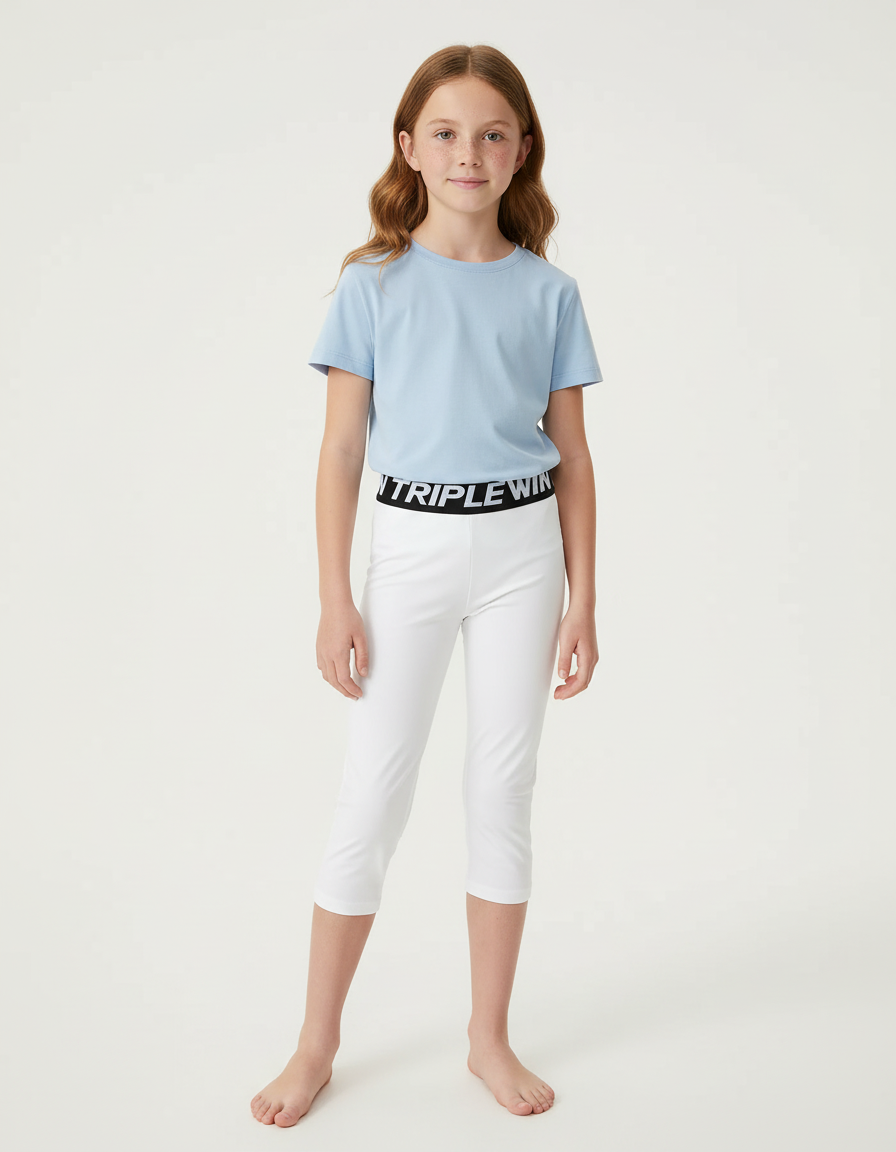 Pantalon Blanc Capri Stretch Sport Enfant Fille - Polyester