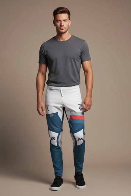 Pantalon Blanc Motif Bleu - Multicolore Polyester