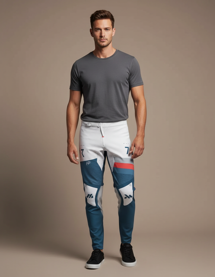 Pantalon Blanc Motif Bleu - Multicolore Polyester