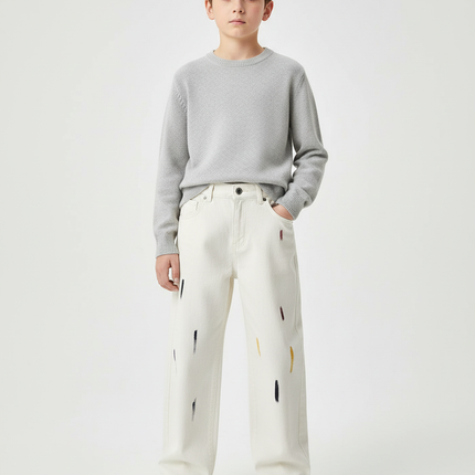 Pantalon Blanc Ample Coton Peint Garçon