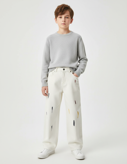 Pantalon Blanc Ample Coton Peint Garçon