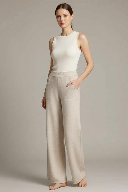 Pantalon Beige Blanc - Laine