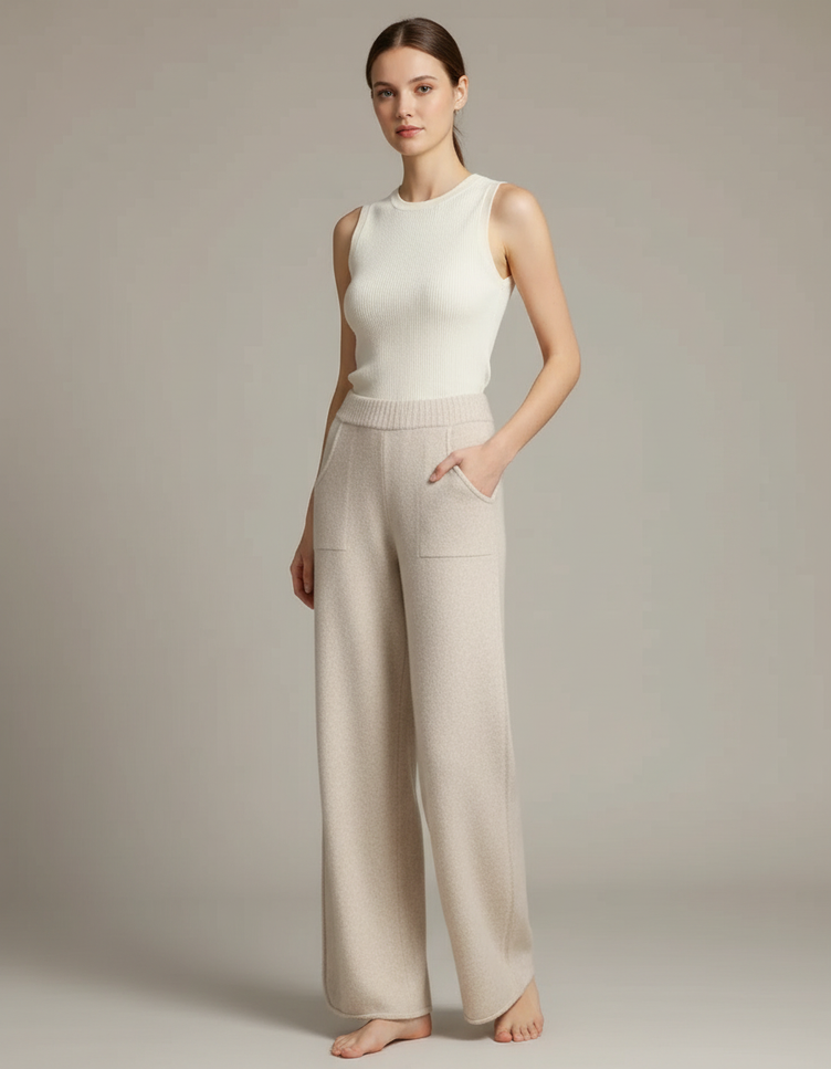 Pantalon Beige Blanc - Laine