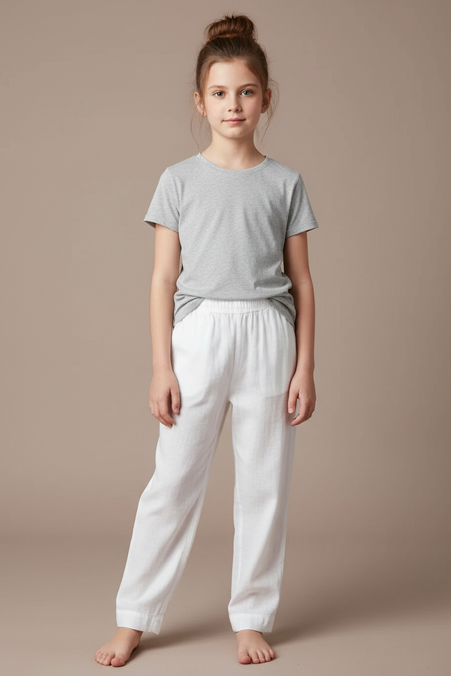 Pantalon Blanc Coton Ample Respirant Enfant - Lin