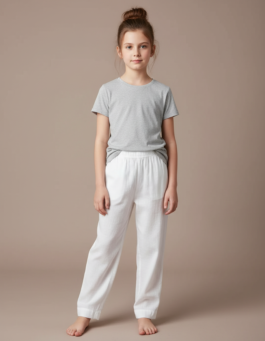 Pantalon Blanc Coton Ample Respirant Enfant - Lin