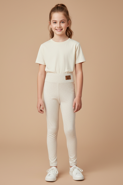 Pantalon Blanc Fille Coton Doux Stretch Confortable - Beige