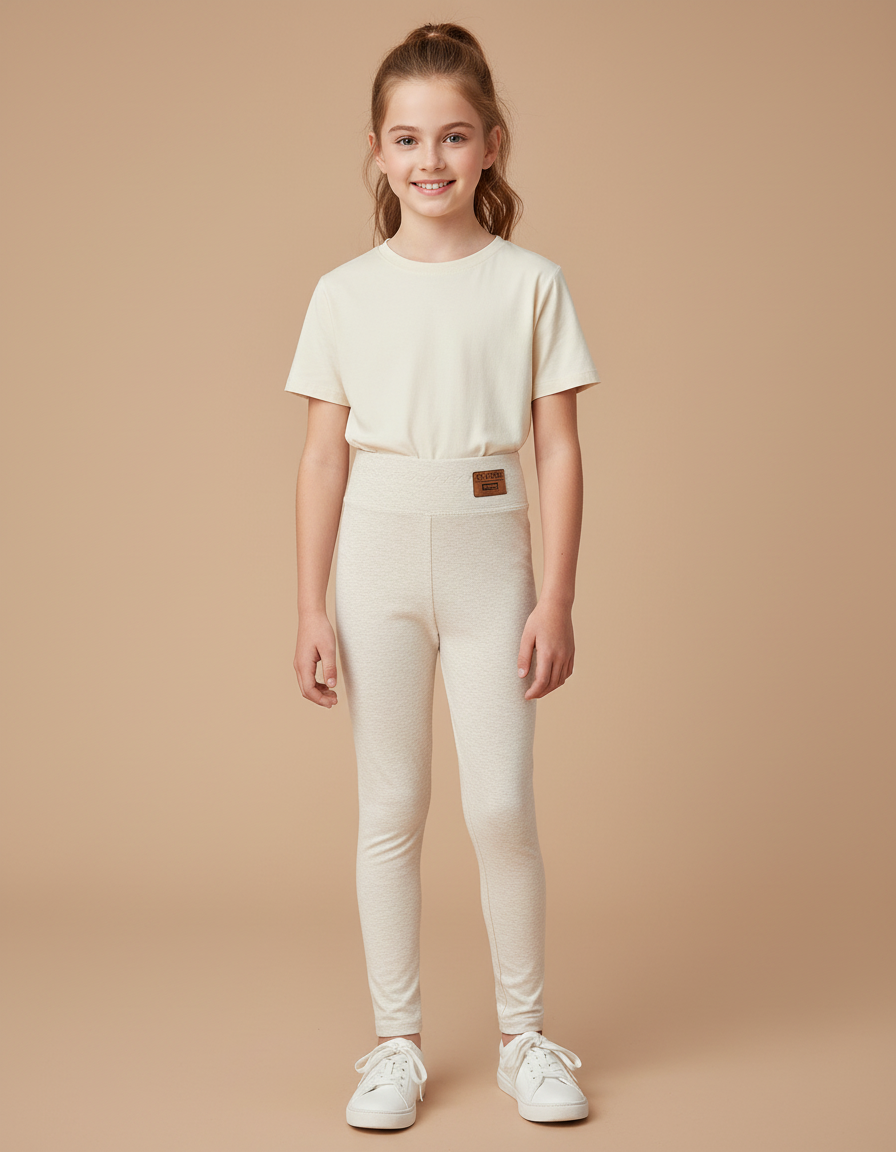 Pantalon Blanc Fille Coton Doux Stretch Confortable - Beige