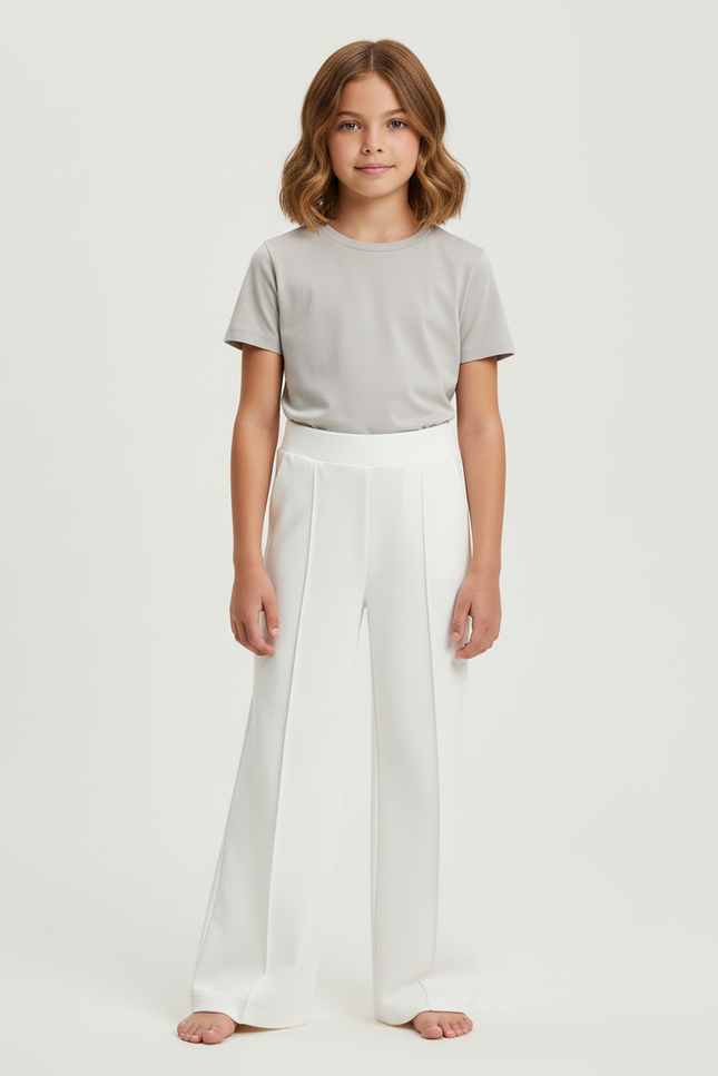 Pantalon Blanc Ample Droit Élégant Fille - Polyester