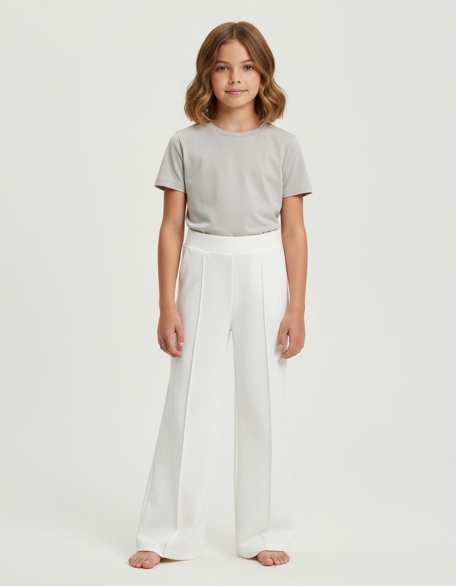 Pantalon Blanc Ample Droit Élégant Fille - Polyester